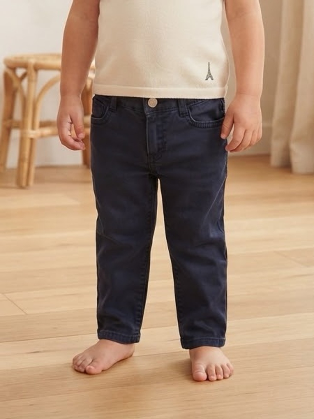 H&M Navy Blue Cotton Loose Fit Tapered Leg Pants